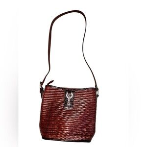 Brighton Brown Leather Crossbody Bag with Silver Accents and adjustable straps.